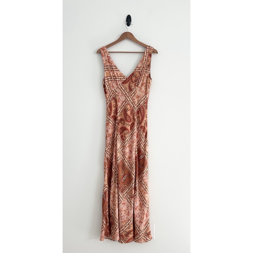 Paper Heart Small Orange Multicolor Floral Paisley Rayon Linen Maxi Dress NWOT - Picture 2 of 14